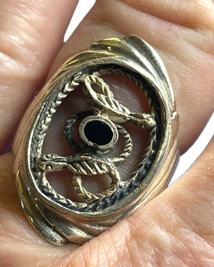 Vintage Handcrafted Sterling silver 925 Black onyx snake serpent LG