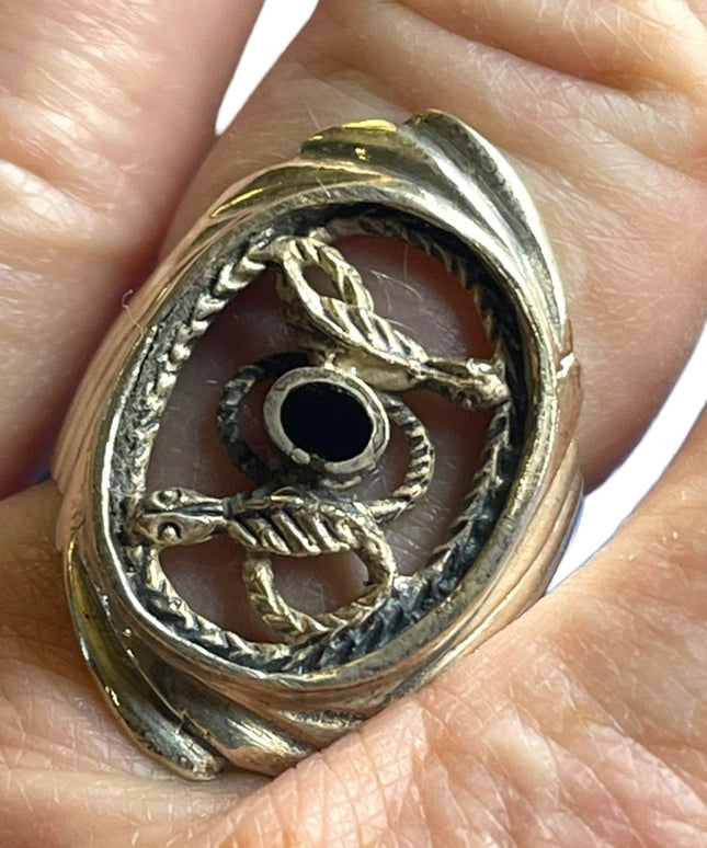 Vintage Handcrafted Sterling silver 925 Black onyx snake serpent LG