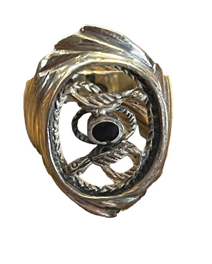 Vintage Handcrafted Sterling silver 925 Black onyx snake serpent LG