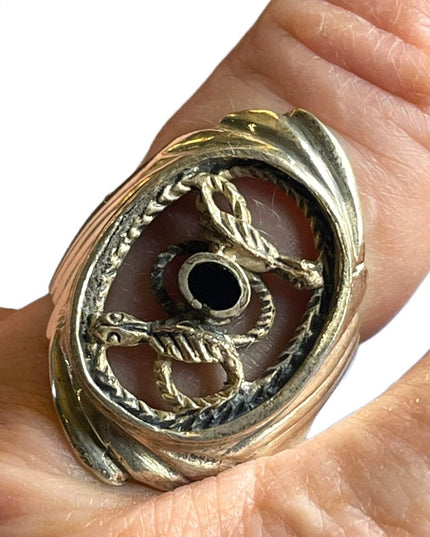 Vintage Handcrafted Sterling silver 925 Black onyx snake serpent LG