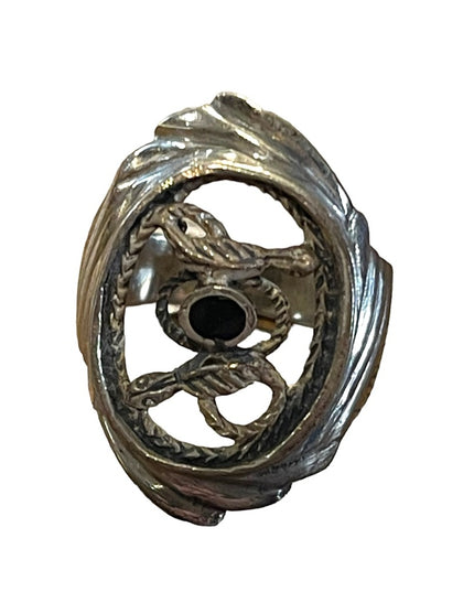 Vintage Handcrafted Sterling silver 925 Black onyx snake serpent LG