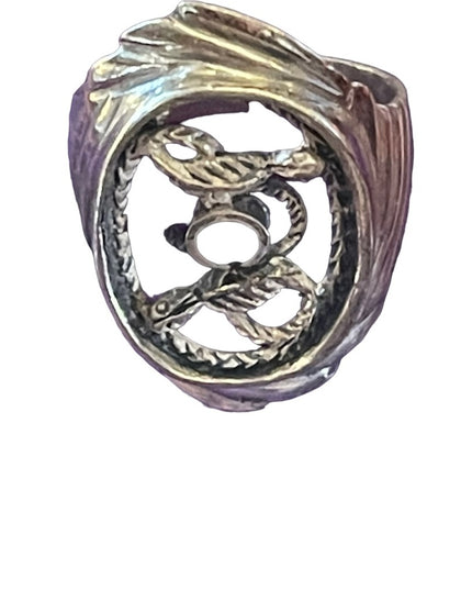 Vintage Handcrafted Sterling silver 925 Black onyx snake serpent LG