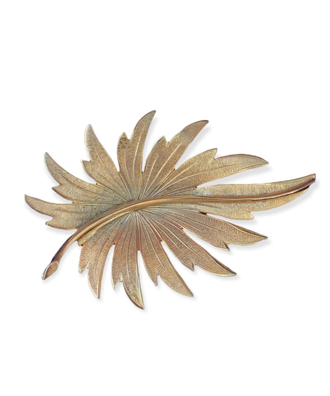 Vintage brushed gold large leaf fancy brooch large