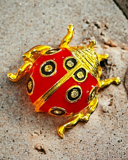 Lovely Crystal rhinestone enameled gold finish lady bug brooch