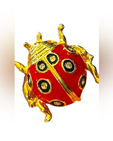 Lovely Crystal rhinestone enameled gold finish lady bug brooch