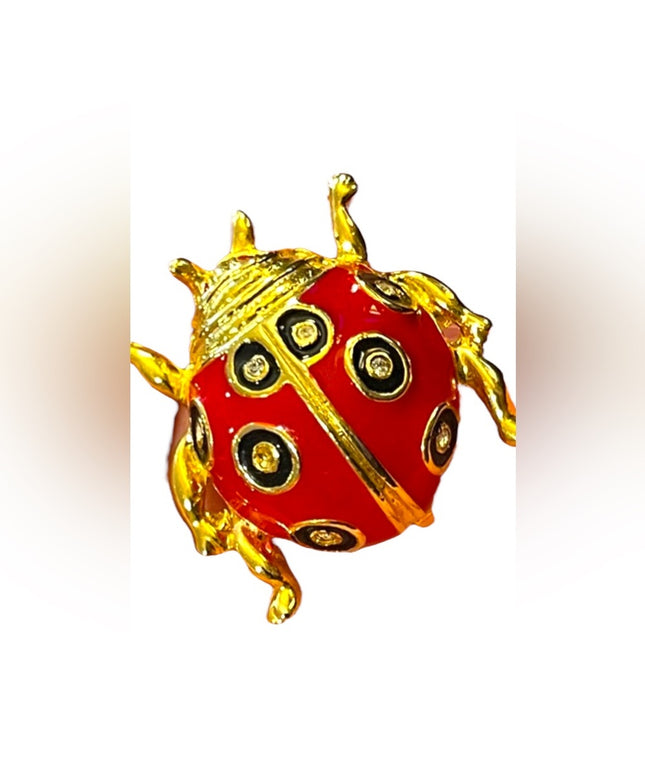 Lovely Crystal rhinestone enameled gold finish lady bug brooch