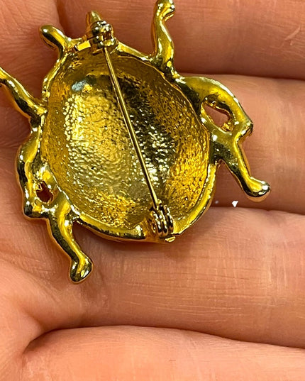 Lovely Crystal rhinestone enameled gold finish lady bug brooch