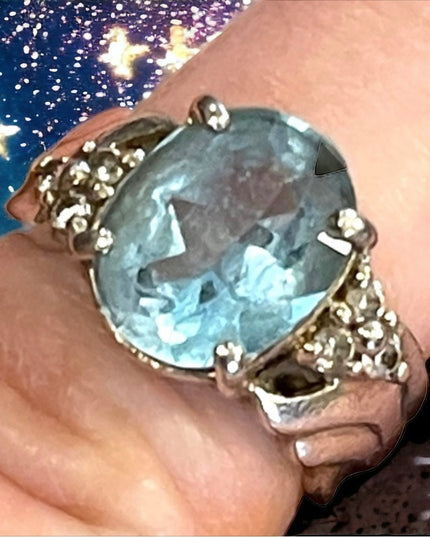 Vintage 1990s Simulated CZ Topaz sterling silver 925 Fancy dinner ring