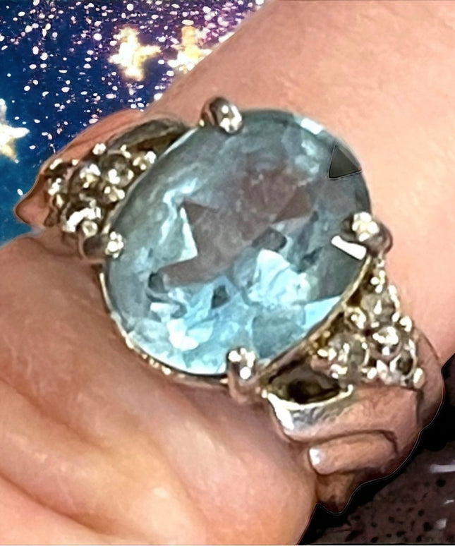 Vintage 1990s Simulated CZ Topaz sterling silver 925 Fancy dinner ring