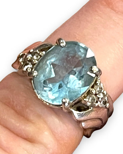Vintage 1990s Simulated CZ Topaz sterling silver 925 Fancy dinner ring