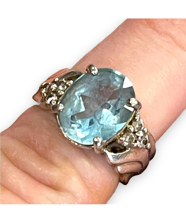 Vintage 1990s Simulated CZ Topaz sterling silver 925 Fancy dinner ring