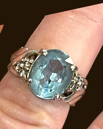 Vintage 1990s Simulated CZ Topaz sterling silver 925 Fancy dinner ring