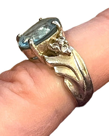 Vintage 1990s Simulated CZ Topaz sterling silver 925 Fancy dinner ring