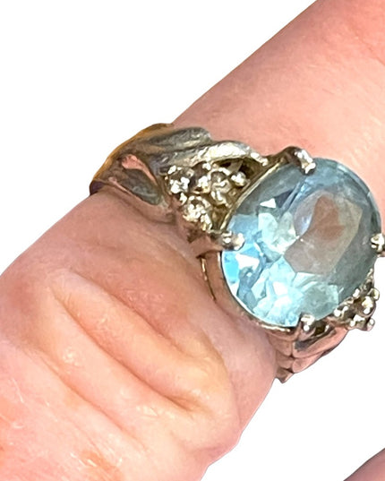 Vintage 1990s Simulated CZ Topaz sterling silver 925 Fancy dinner ring