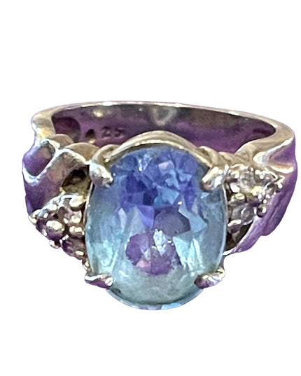 Vintage 1990s Simulated CZ Topaz sterling silver 925 Fancy dinner ring