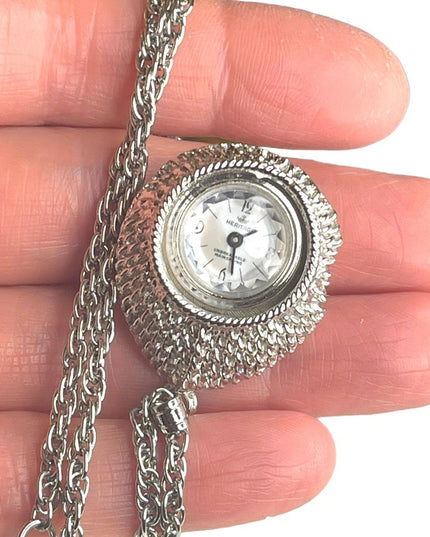 Vintage 1960s brushed silver finish Heritage fancy necklace watch