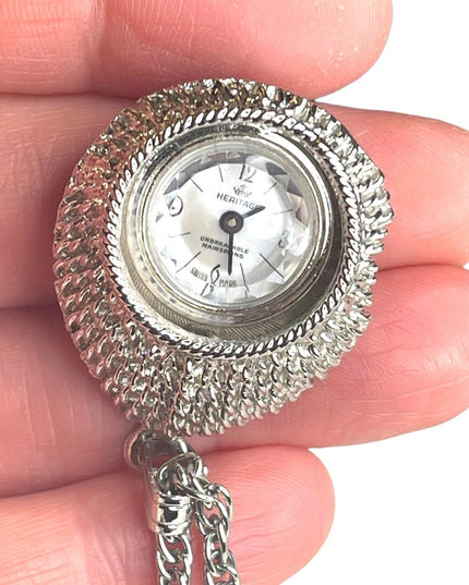 Vintage 1960s brushed silver finish Heritage fancy necklace watch