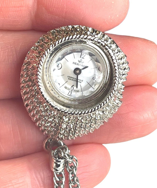 Vintage 1960s brushed silver finish Heritage fancy necklace watch