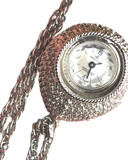 Vintage 1960s brushed silver finish Heritage fancy necklace watch