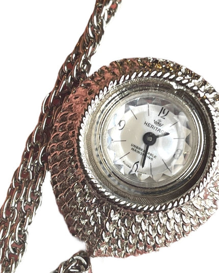 Vintage 1960s brushed silver finish Heritage fancy necklace watch