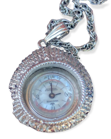 Vintage 1960s brushed silver finish Heritage fancy necklace watch