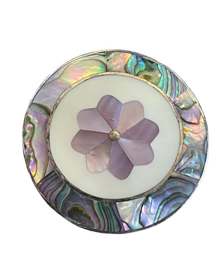 Vintage Alpaca Mexico silver flower mother of pearl & abalone Brooch pen…