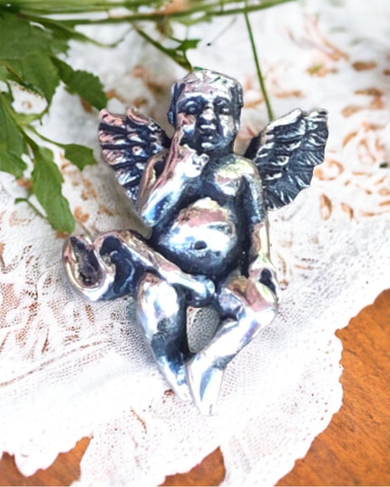 Vintage sterling silver 925 cherub angel necklace pendant charm
