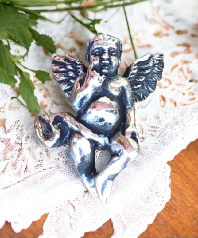 Vintage sterling silver 925 cherub angel necklace pendant charm