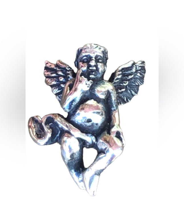 Vintage sterling silver 925 cherub angel necklace pendant charm