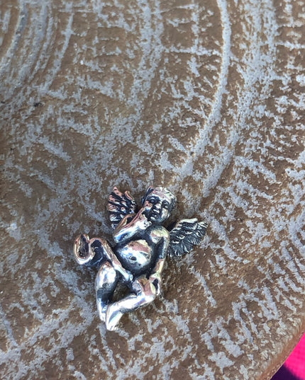 Vintage sterling silver 925 cherub angel necklace pendant charm