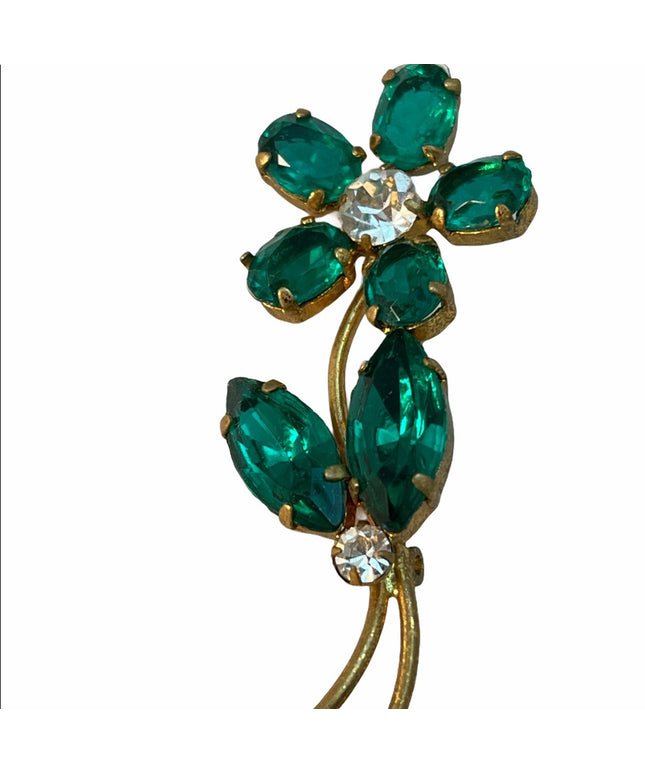 Vintage Green Crystal flower brooch rhinestone Juliana style?