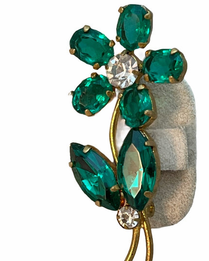 Vintage Green Crystal flower brooch rhinestone Juliana style?