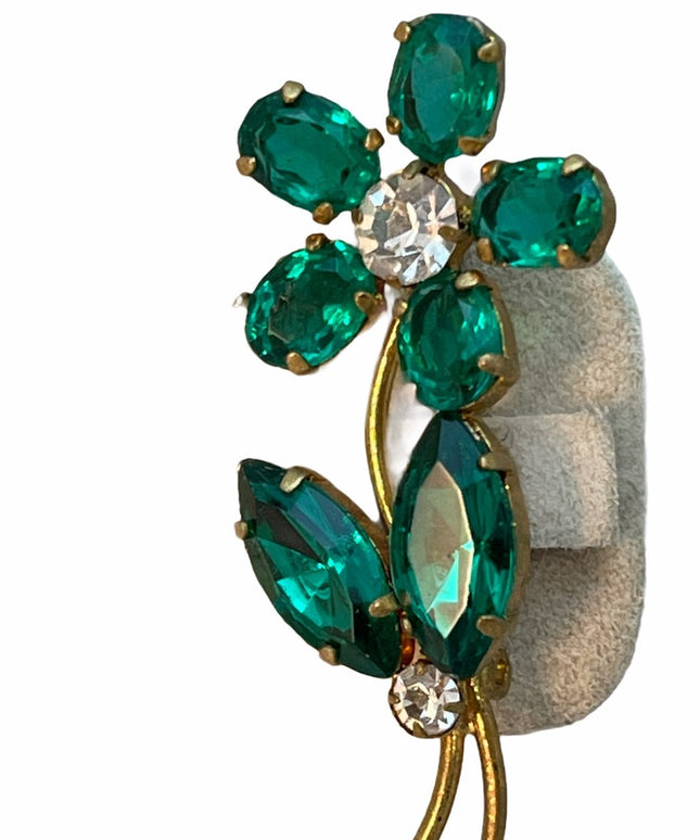 Vintage Green Crystal flower brooch rhinestone Juliana style?