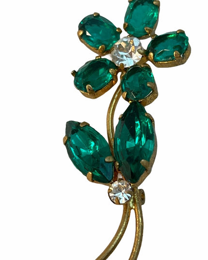 Vintage Green Crystal flower brooch rhinestone Juliana style?