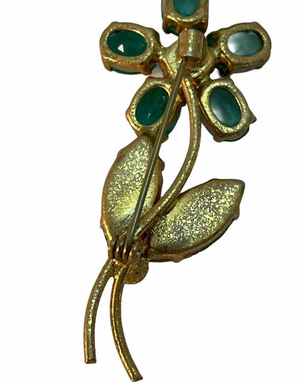 Vintage Green Crystal flower brooch rhinestone Juliana style?
