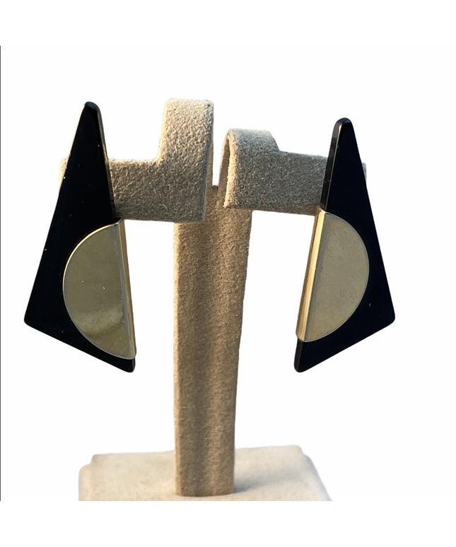 Vintage plastic gold & black fancy geometric earrings