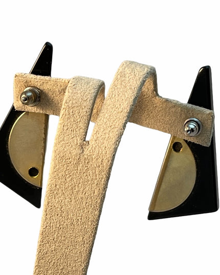Vintage plastic gold & black fancy geometric earrings