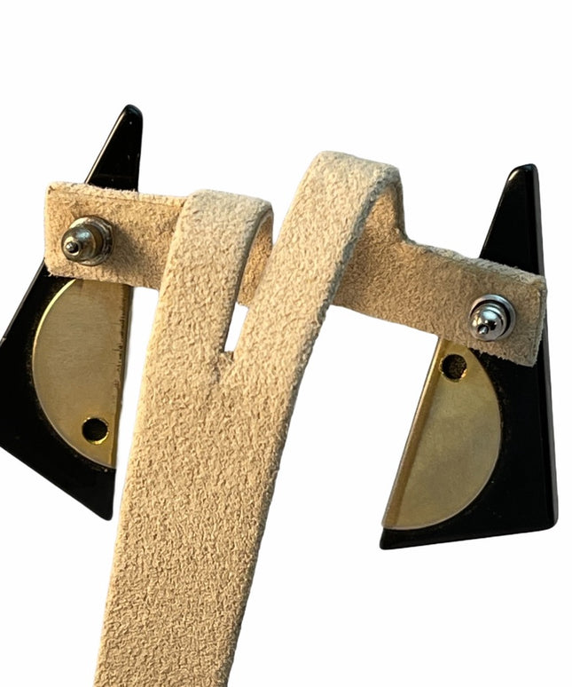 Vintage plastic gold & black fancy geometric earrings
