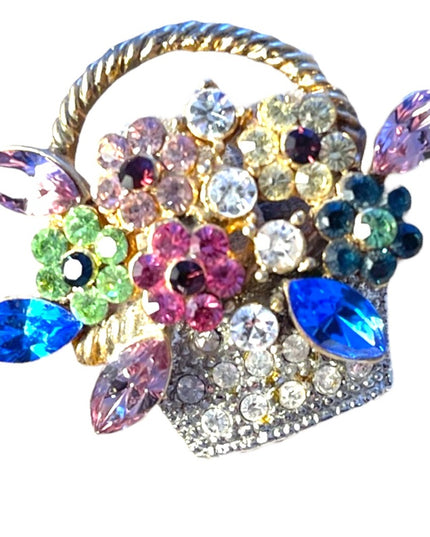 Lovely Beautiful Flower basket crystal gold tone brooch
