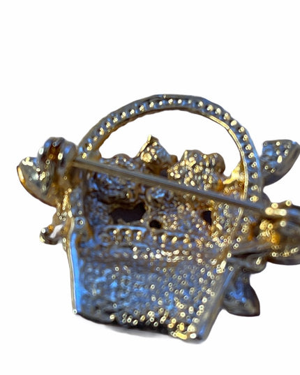 Lovely Beautiful Flower basket crystal gold tone brooch