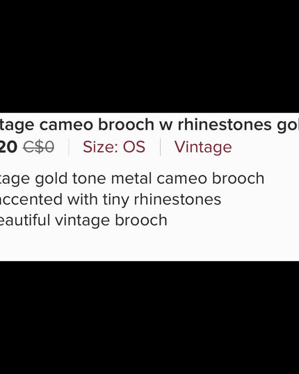 Vintage Gold high quality Cameo lg with rhinestones Brooch