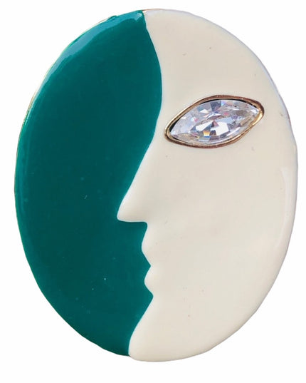 Vintage 1980s Lancetti Italy brooch moon enamel teal & white enamel