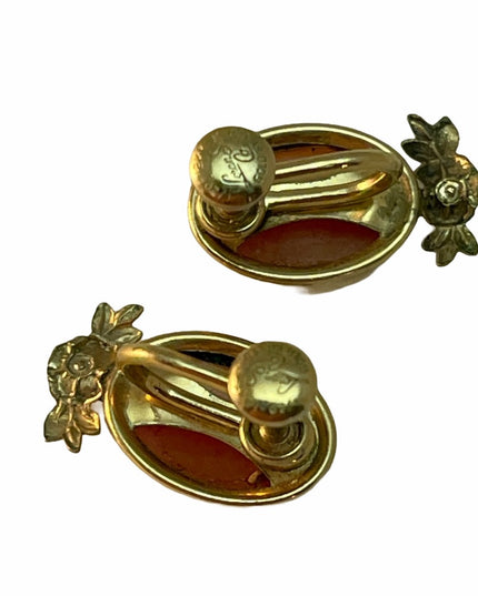 Vintage 12k GF Gold Shell Cameo screw back earrings