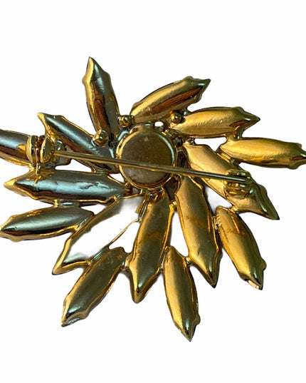 Vintage 1950s Stunning brown Amber starburst CZECH crystal brooch
