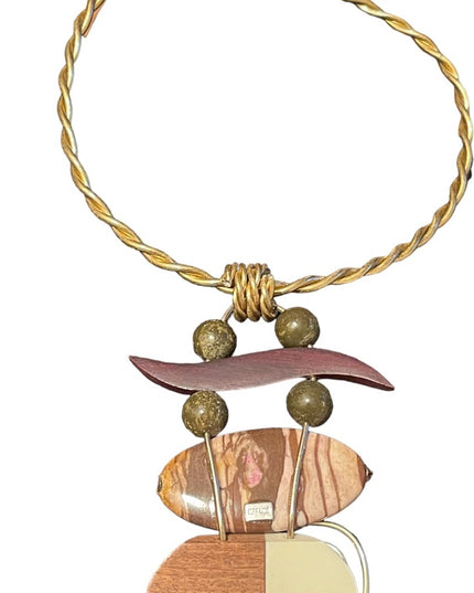 Rare Jeff Lieb wood jasper stone brass handmade deaigner choker necklace