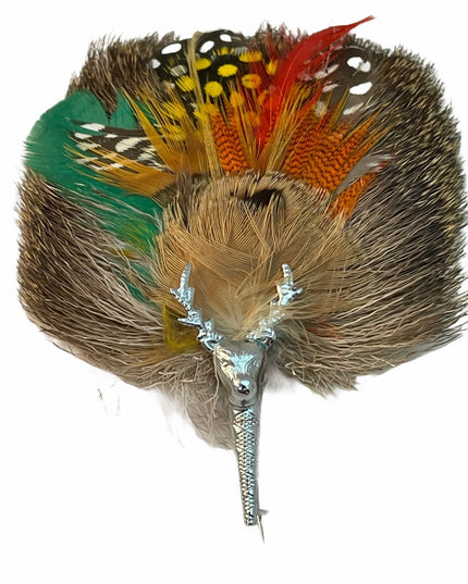 Vintage Scottish plum stag kilt pin feathers silver deer