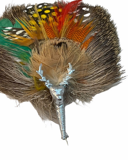 Vintage Scottish plum stag kilt pin feathers silver deer