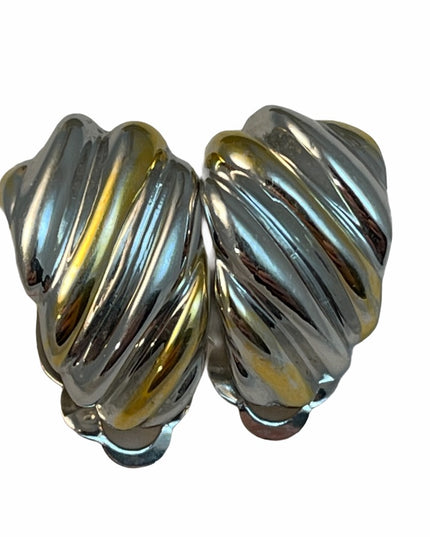 - c1980 Nina Ricci Gold silver tone clip earrings