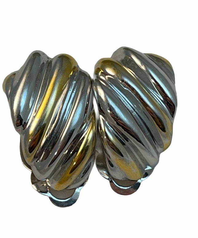 - c1980 Nina Ricci Gold silver tone clip earrings