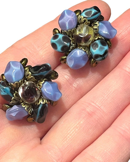 Vintage C1950s Murano Glass clip on earrings 1” chunky